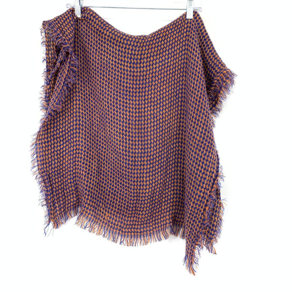 Unbranded Houndstooth Scarf Blue Orange Fringe Apx 24" X 78"